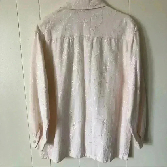 Lemon Grass Vintage Button Down Embroidered Cotton/Linen Blend Shirt Blouse L - Picture 5 of 6